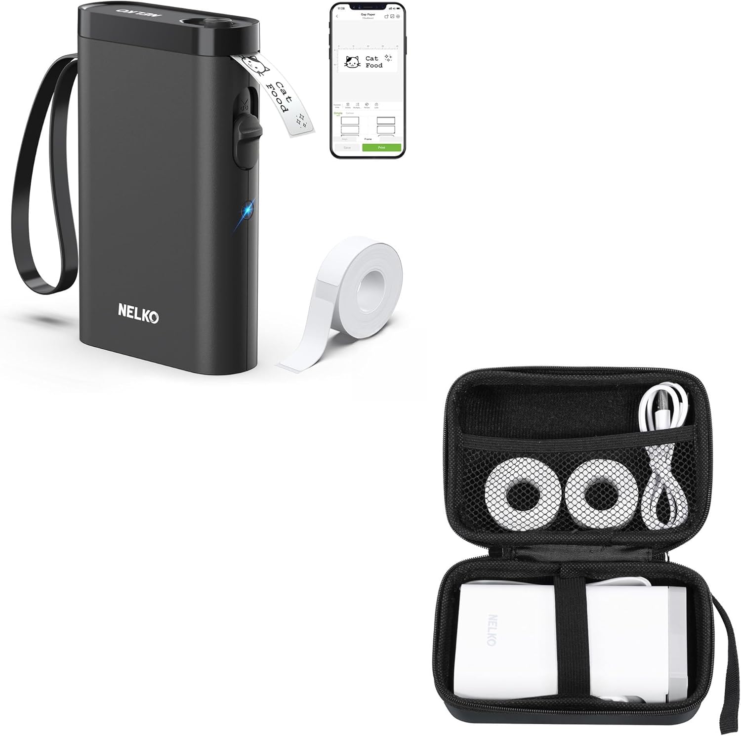 Nelko Black Label Maker Machine with Tape, P21 Portable Mini Label Printer, Case Compatible P21 Label Maker, Compatible with Most Mini Label Printers