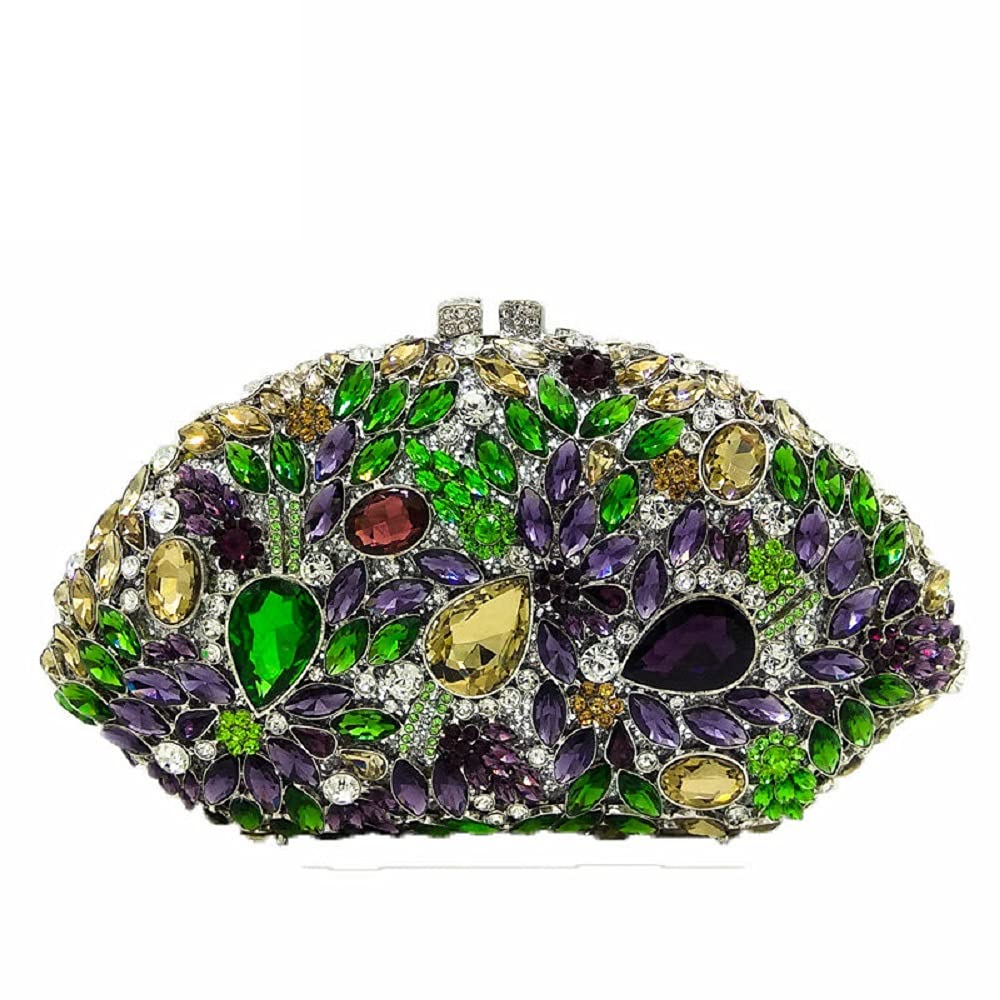 Boutique De FGG Flower Evening Bags for Women Formal Rhinestone Clutch Purse Wedding Party Prom Crystal Clutch Handbag,Mini