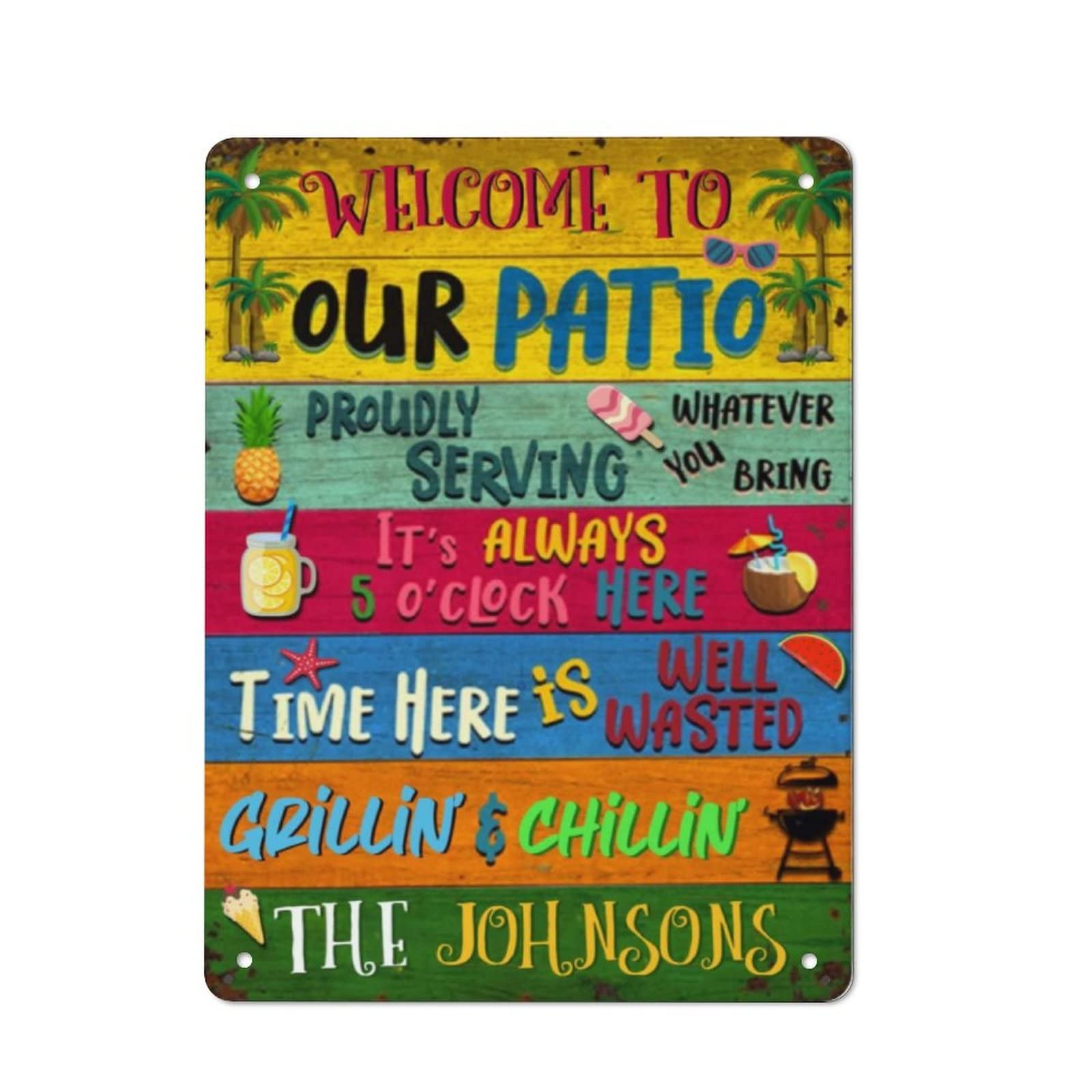 AOOEDM Welcome To Our Patio Vintage Metal Tin Sign for Home Coffee Shop Office Wall Art Metal Poster Garage Decor Man Cave Sign Inspirational Quote Wall Decor