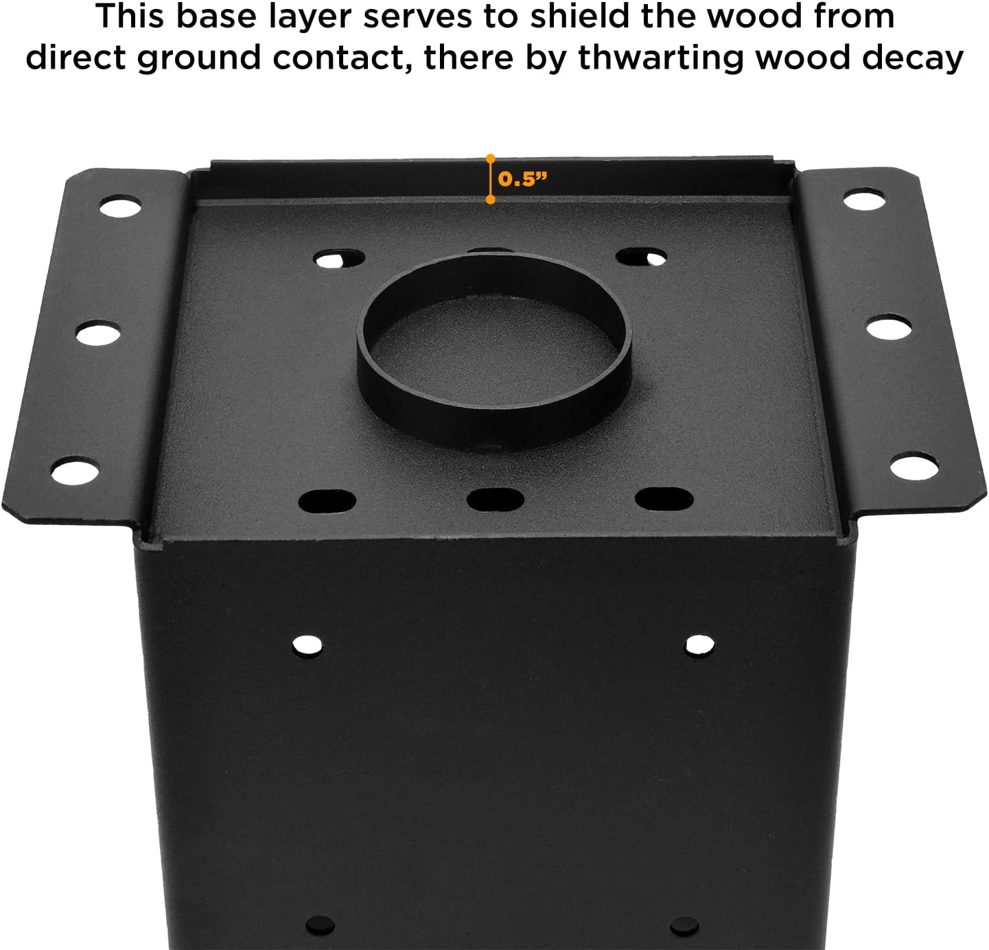 Creative Design 6x6 Post Base, Square Bracket Post Base for Fence Mailbox Deck, Bolt Down Post Base Wood Post Ground Anchor, Fit 5.5''x5.5'' Square Wood Post (Black - Set 2)