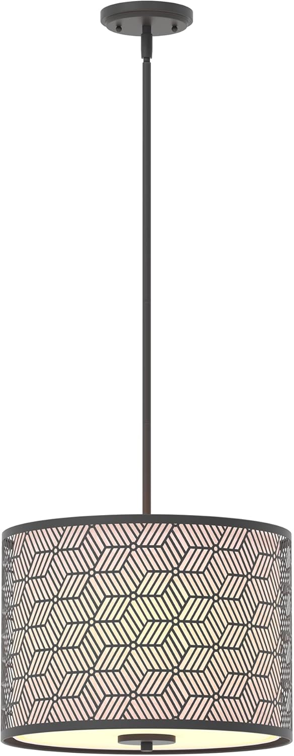 Inlight 14" Wide 3-Light Modern Kitchen Island Drum Pendant Light with Black Metal Frame and White Fabric Shade, Bulb Not Included, IN-0337-3-BK Matte Black 3 Lights