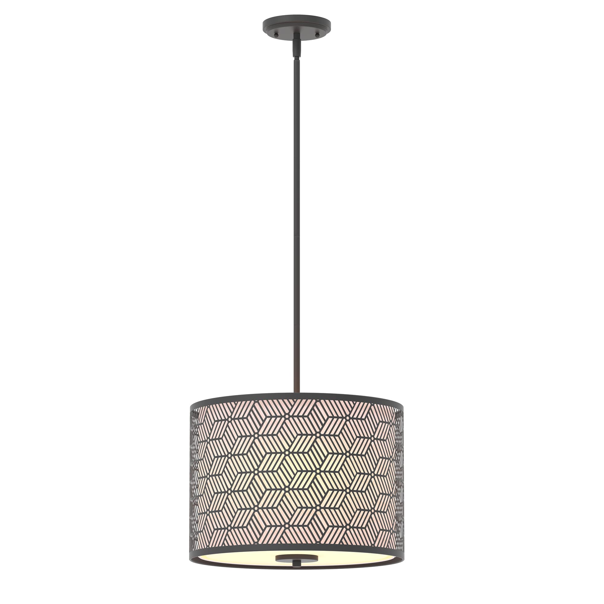 Photo 1 of Inlight 14" Wide 3-Light Modern Kitchen Island Drum Pendant Light with Black Metal Frame and White Fabric Shade, Bulb Not Included, IN-0337-3-BK Matte Black 3-light pendant
