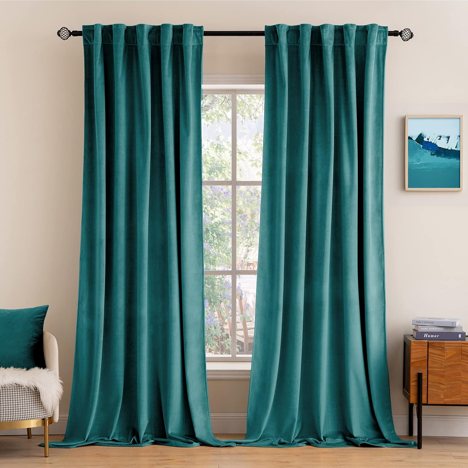 MIULEE Teal Velvet Curtains 108 inches Long 2 Panels