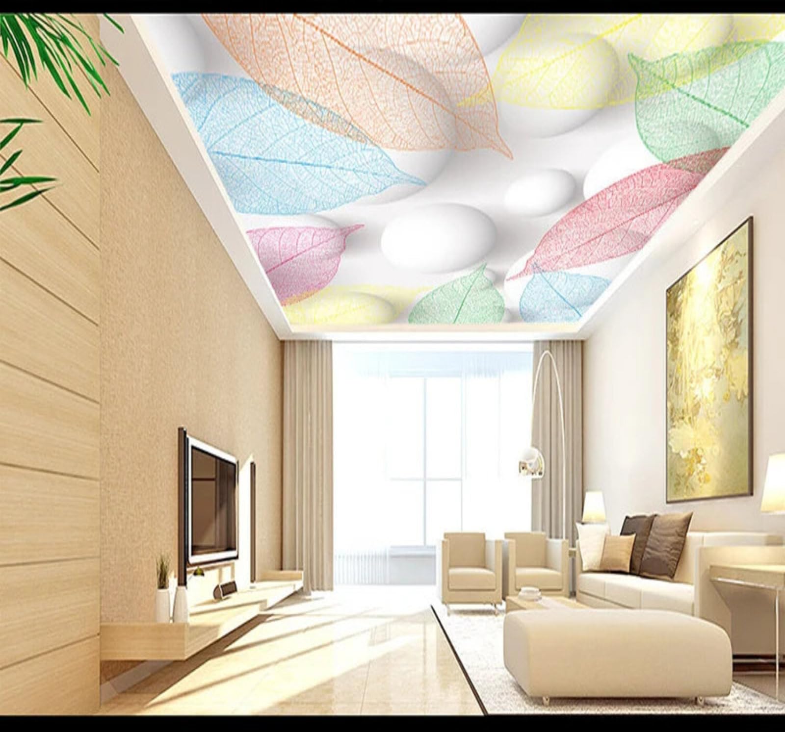 Wallpaper-3D-Xlm 400Cm×280Cm(B×H) Fresh Elegant Colourful Leaves Spheres 3D Wallpaper Easy Install Feature Office Living Room Sofa Bedroom Tv Background Wall Decoration-400Cm×280Cm