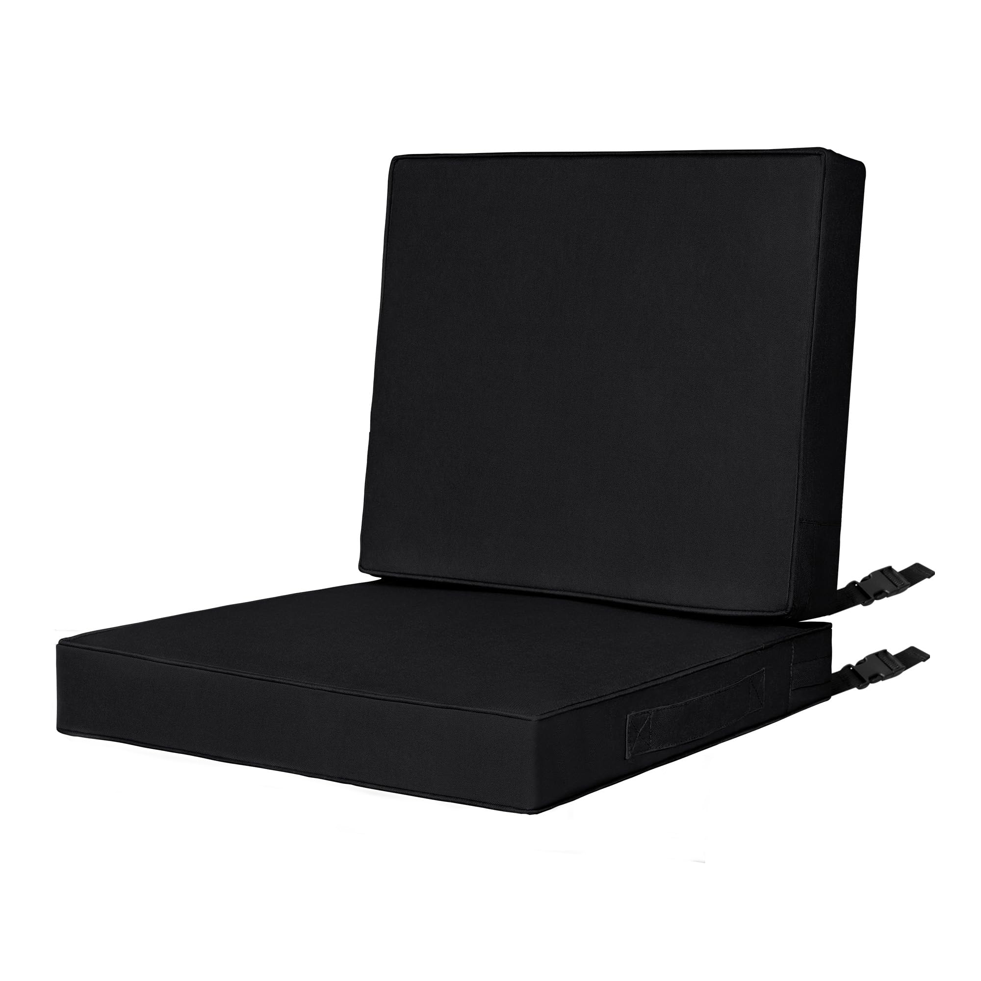 Easy-Going Waterproof Patio Chair Cushion Back 22x18.5 in + Seat 22x22x3 in Fade Resistant Outdoor Seat Furniture Cushion with Zipper and Handle Black