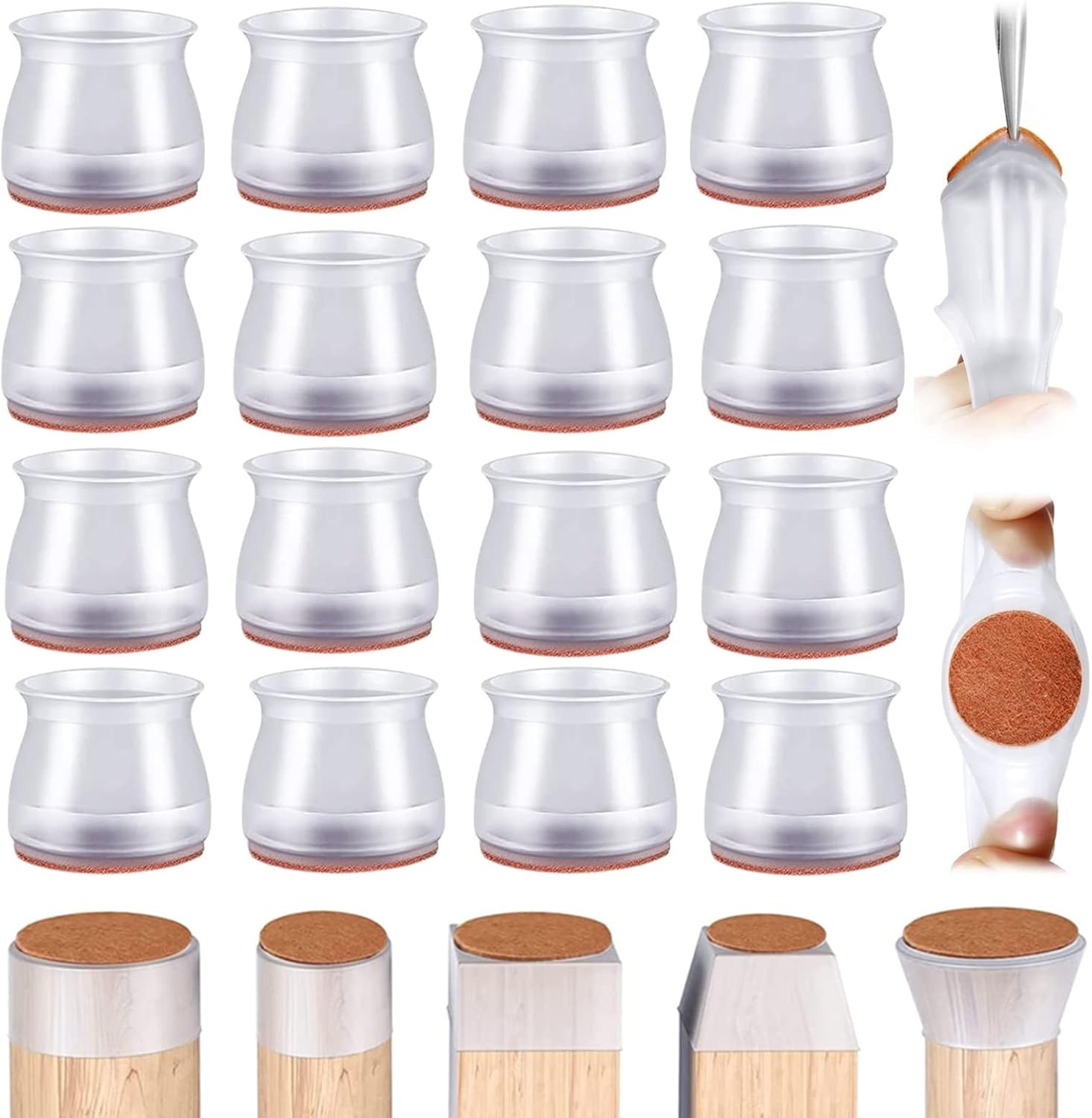 YUNLOVXEE Chair Leg Protectors for Floors 16 Pcs Silicone Felt