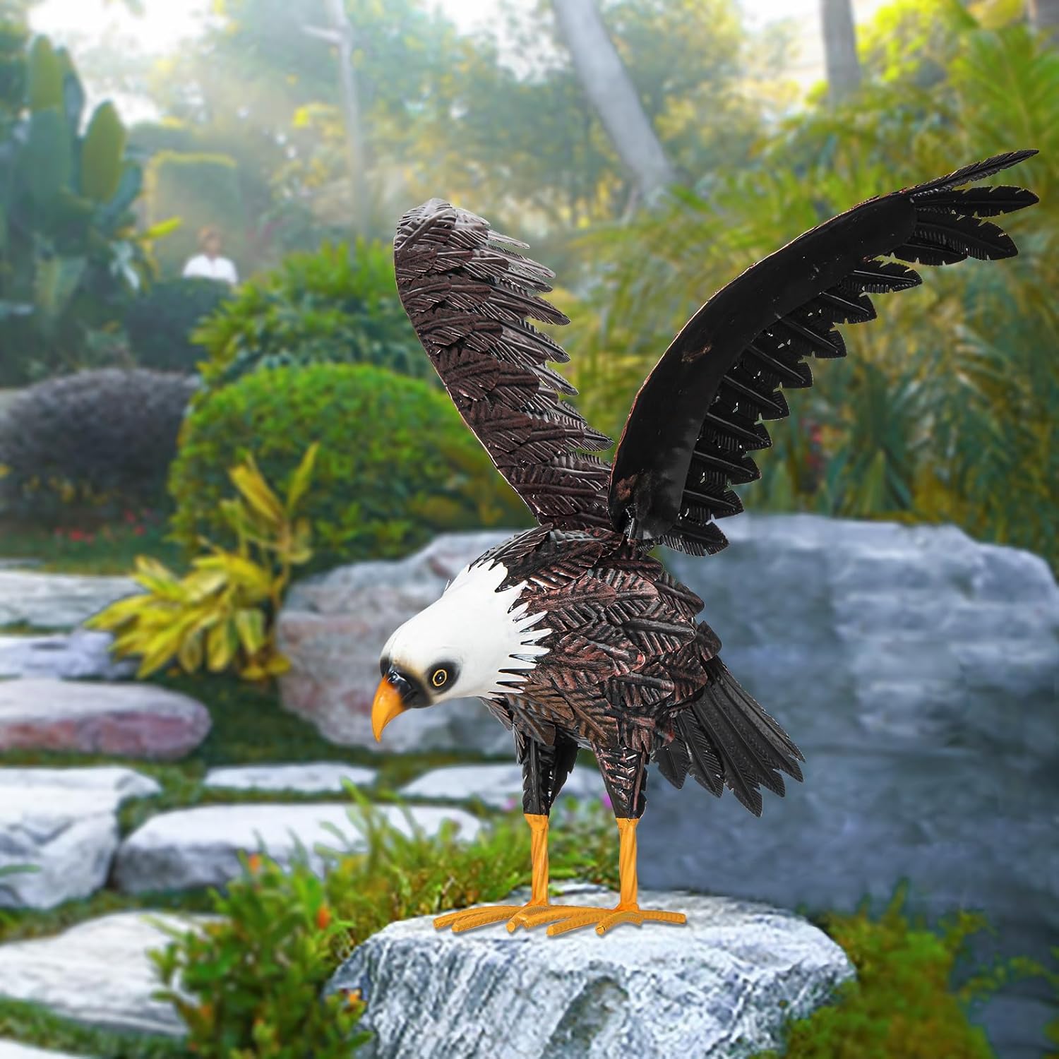 Bald Eagle Statue Garden Sculpture, Metal Yard Art Eagle Decoration, Large Eagle Outdoor Statues for Garden Yard Lawn Decoration