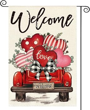AVOIN colorlife Love Hearts Truck Valentines Day Garden Flag 12x18 Inch
