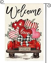 AVOIN colorlife Valentines Day Garden Flag 12x18 Inch Double Sided Outside, Love Hearts Truck Rustic Yard Outdoor Flag