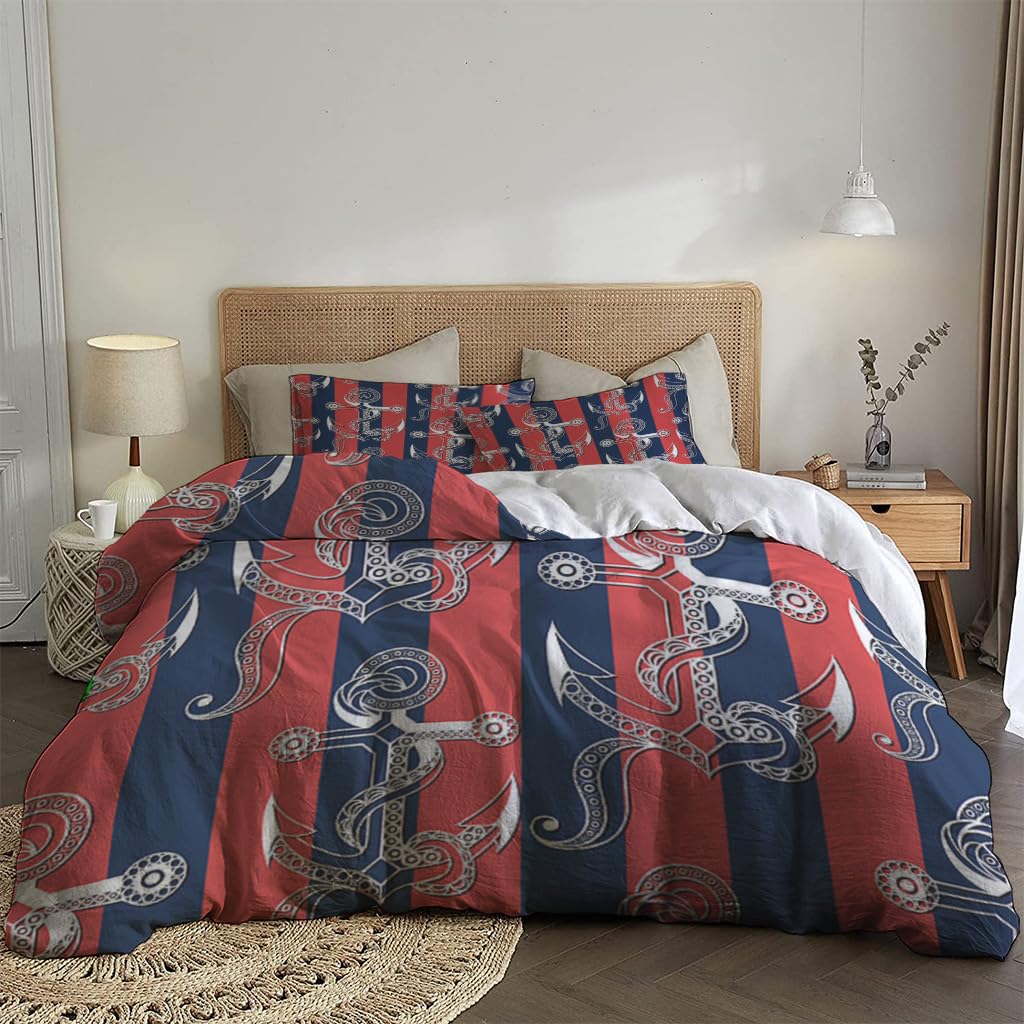 NIBAINLO 布団カバー抽象的なアンカー船の航海テーマ 肌に優しい ピーチスキン加工 掛け布団カバー 和式 洋式 あったか 布団カバーセット リバーシブル ホームステイ ホテル 家庭兼用