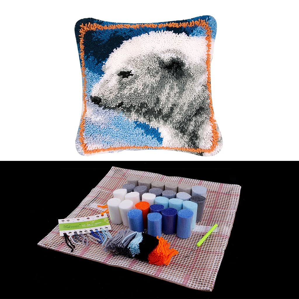 MHT Latch Hook Kits for DIY Pillow Cover Sofa Cushion Cover 43x43cm Polar Bear