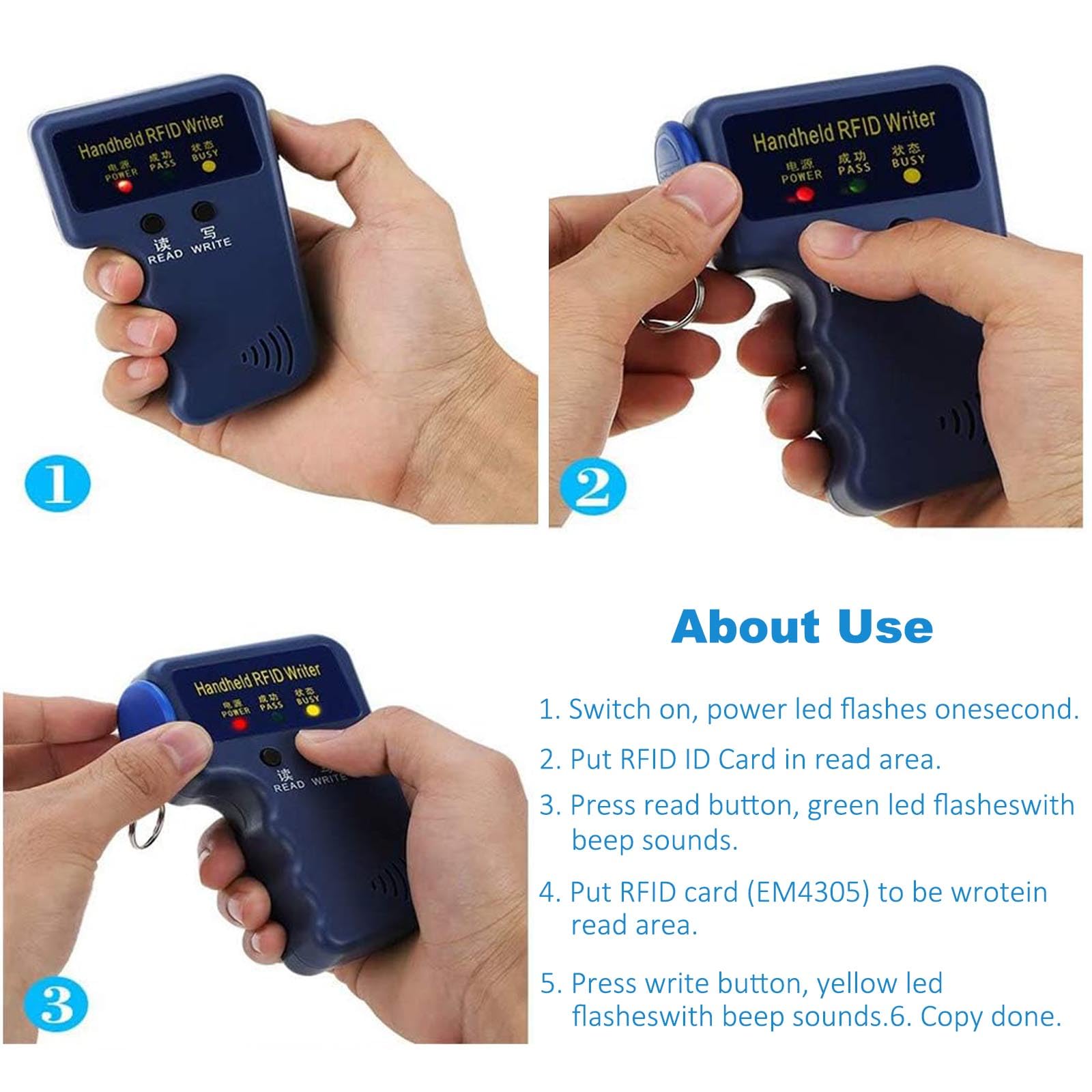 Lector y Grabador RFID 125 kHz Portátil con 10 Tarjetas T5577