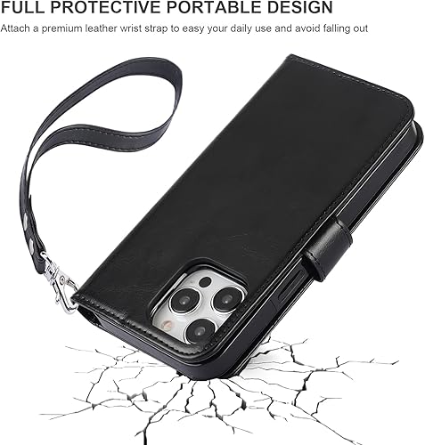 Miniatura 7 de Bocasal Funda tipo cartera desmontable para iPhone 15 Pro Max con bloqueo RFID, ranuras para tarjetas, soporte magnético de piel sintética de alta