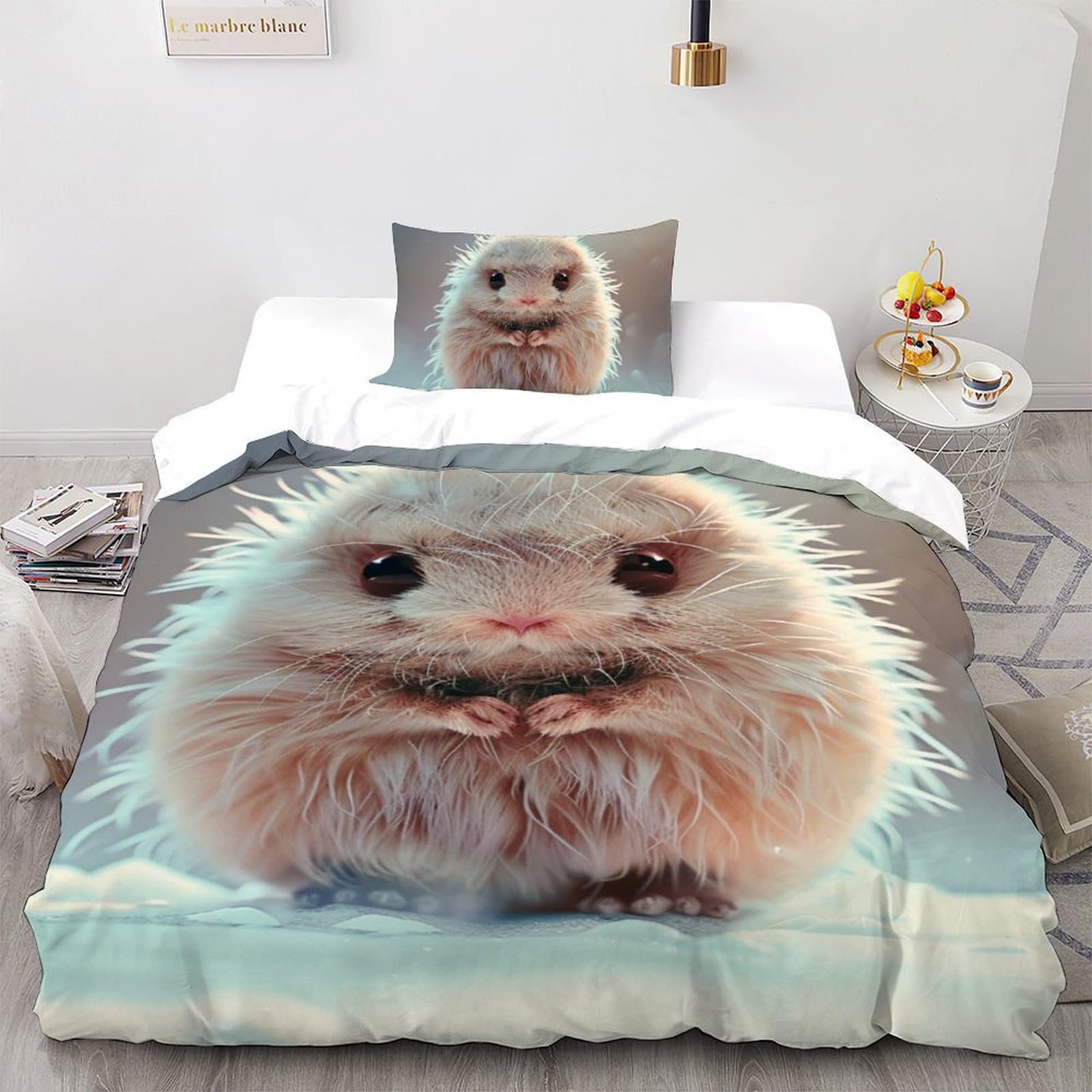 Housse de couette hérisson imprimé animal sauvage parure de lit microfibre 135x200 cm