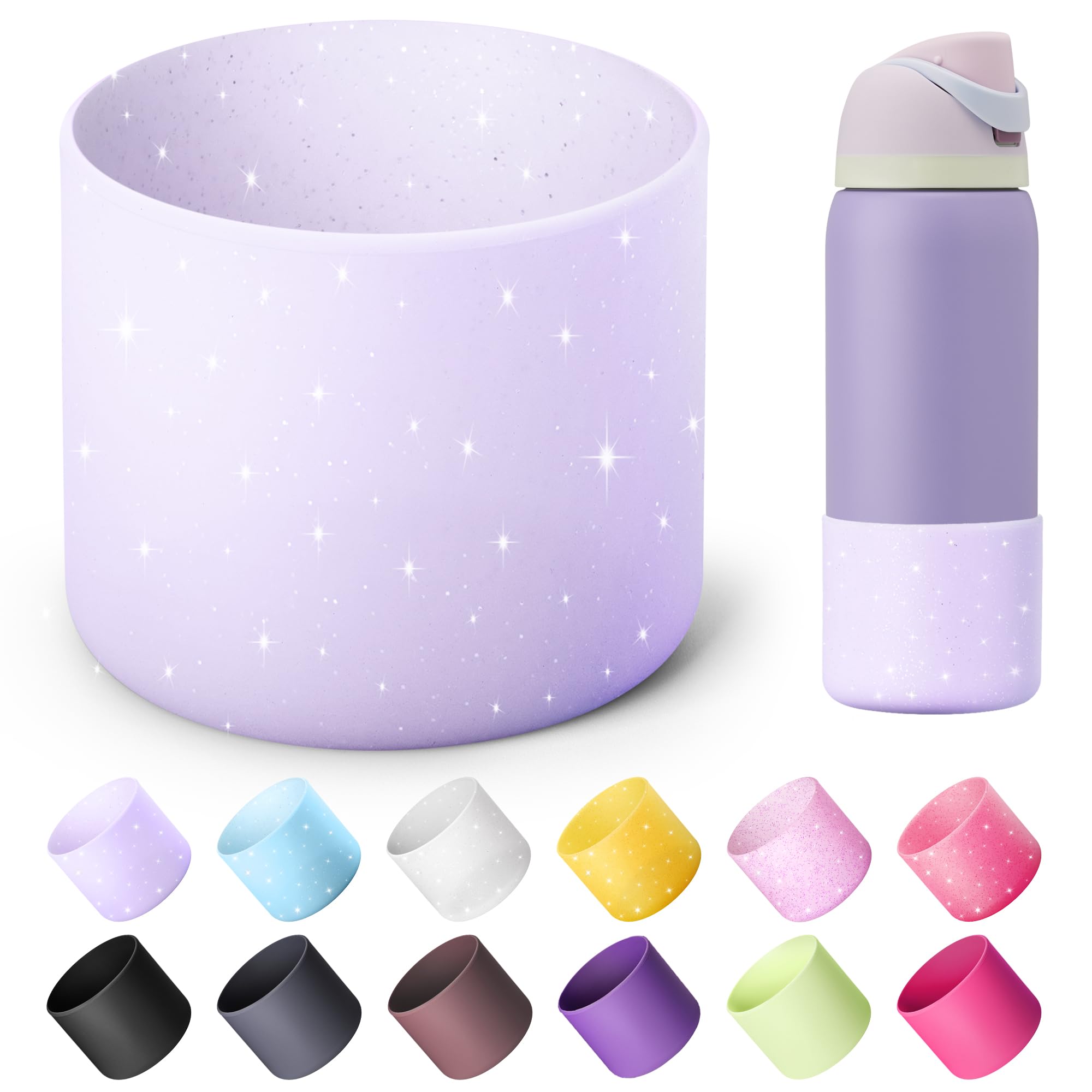 Diumepo Silicone Water Bottle Boot for Owala 32 oz, Anti-Slip Protective Sleeve for Twist, FreeSip & Flip Stainless Steel Bottles, Bottom Base (Glitter Purple) — image 1