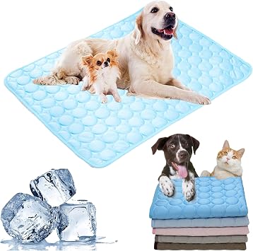 Washable Cooling Mat for Dogs, Ice Silk Cooling Dog Bed, Summer Pet Cooling Mat for Indoor & Outdoor, Durable Sofa Cooling Pad Blanket for Small Medium Large Dogs/Cats Light Blue, XXL/59 * 39 in