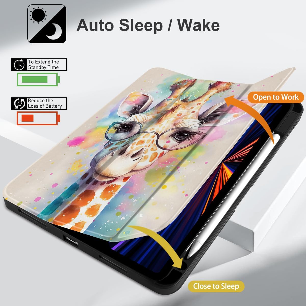 MEEgoodo for M4/M3/M2 iPad Air 11 inch Case 2026 2025 2024,Case for iPad Air 5th Generation/iPad Air 4th Gen 10.9 inch 2022 2020, Tablet Cover with Soft TPU Back Shell, Giraffe