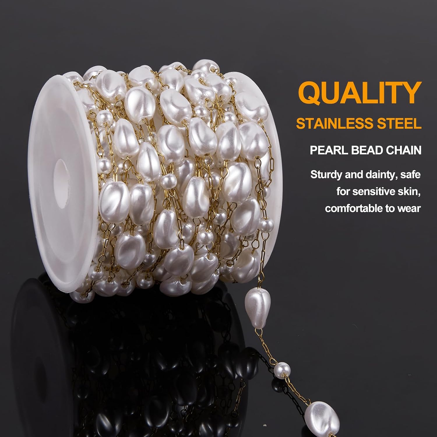 KYUNHOO Gold Plated Chain Roll Irregular Pearl Chains for Jewelry Making