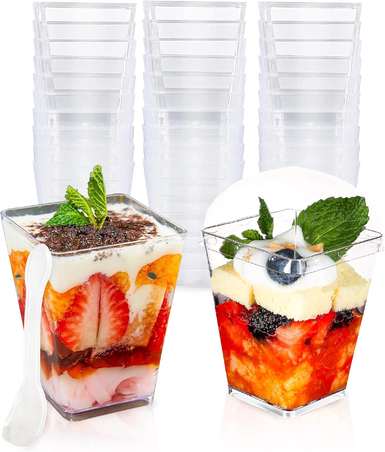 50Pack 5oz Plastic Dessert Cups with Lids and Spoons