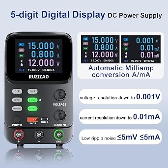 Bench Power Supply Variable 30V 10A,Double Curve 5 Digit LCD Display 0.01mA Milliamp Current Display Hyperbolic Encoder DC Power supply with OCP/OVP Storage Function Power Supplies