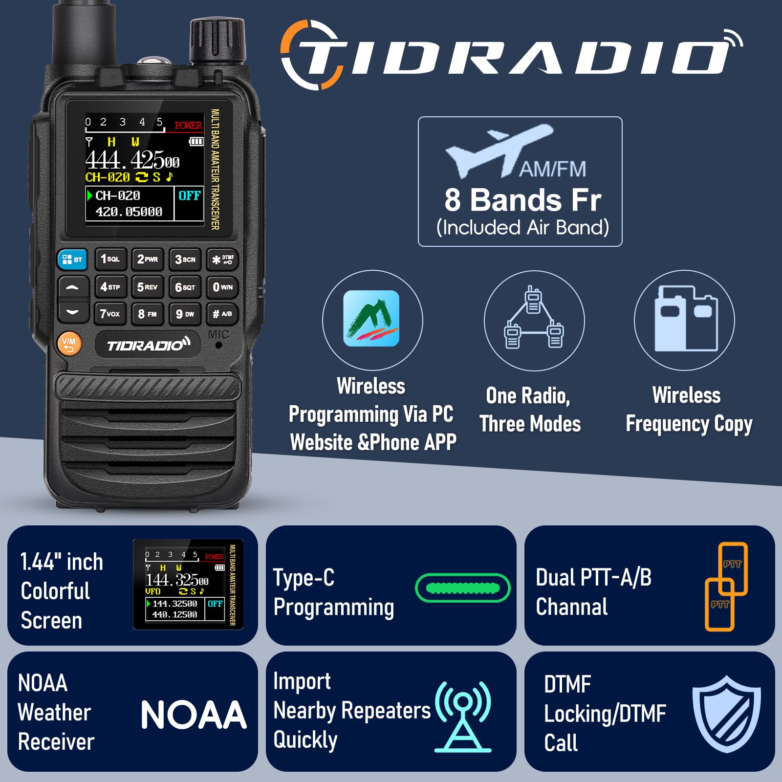 Amazon.com: TIDRADIO TD-H3 Ham Radio Handheld(2PCS Batteries), 8