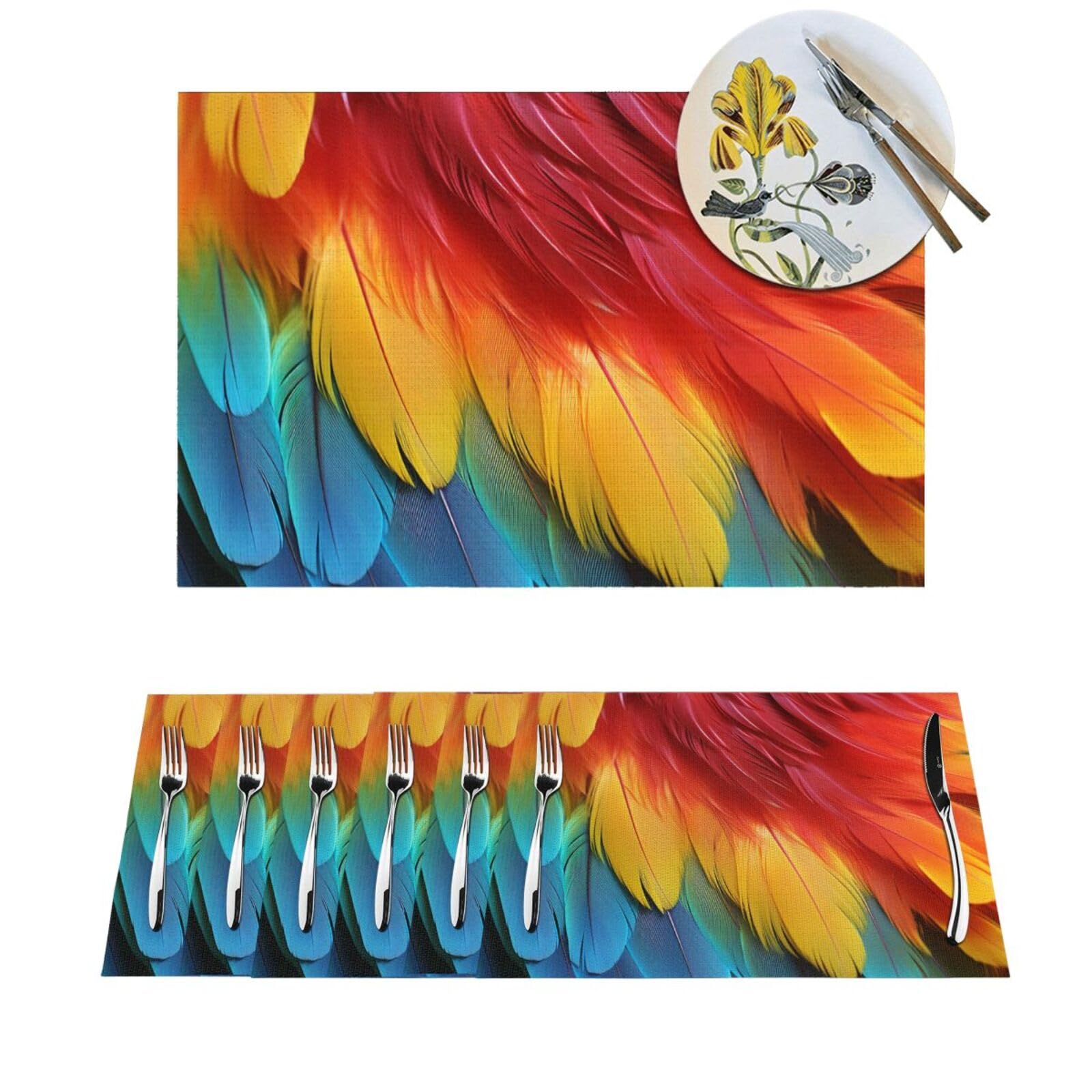 Set de table pour extérieur et salle à manger plumes de perroquet PVC x4
