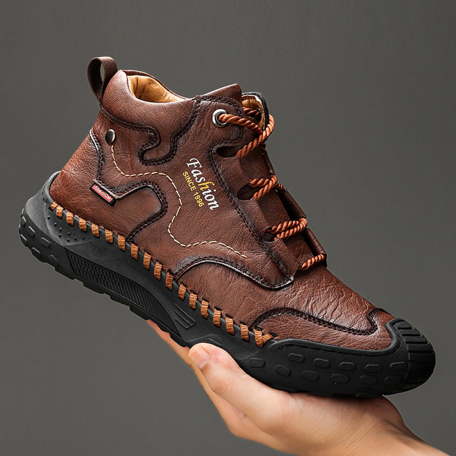 Botas de senderismo para hombre, hechas a mano, de piel, impermeables, antideslizantes, antideslizantes, resistentes al desgaste, cómodas y resistentes al desgaste
