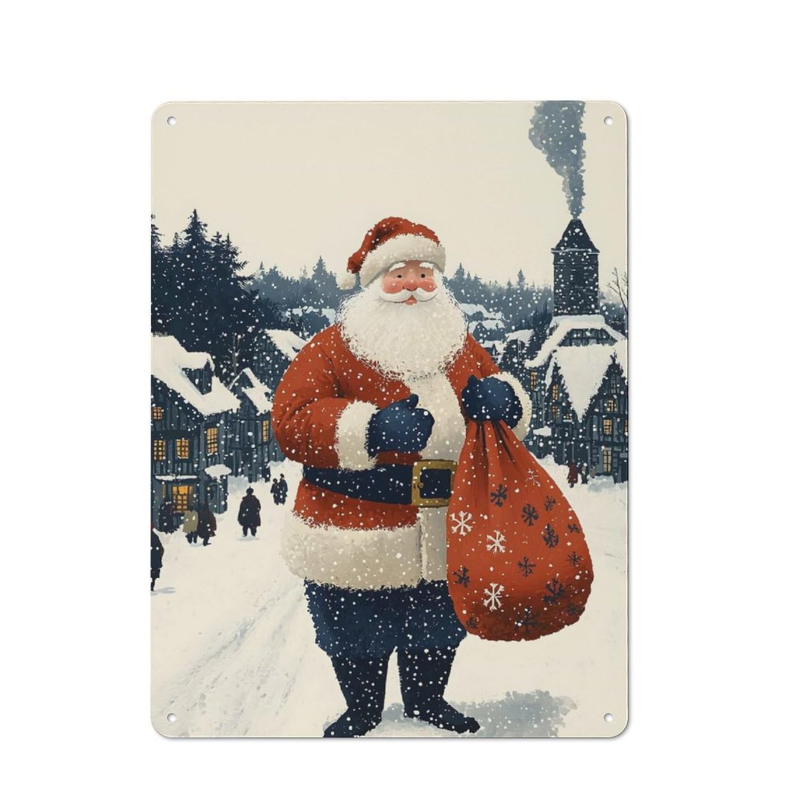 Junmoney Santa Claus In Snowy Village Christmas Rustic Metal Sign 40X30cm For Kitchen Or Home Bar, Gift For Kitchen Decor Lovers During The Christmas Season