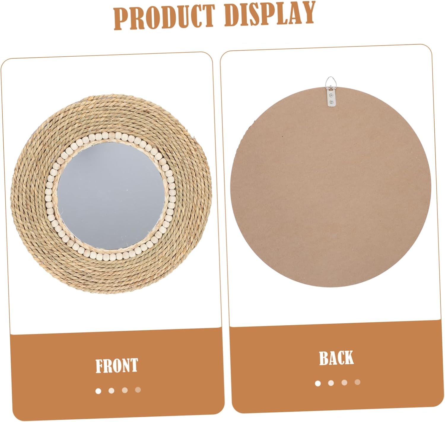 ストローロープ装飾ミラー 綿ロープ壁掛け 庭 吊り下げ壁の装飾 ぶら下げ ラウンドウォールミラー ウォールライト ユニークな吊り鏡