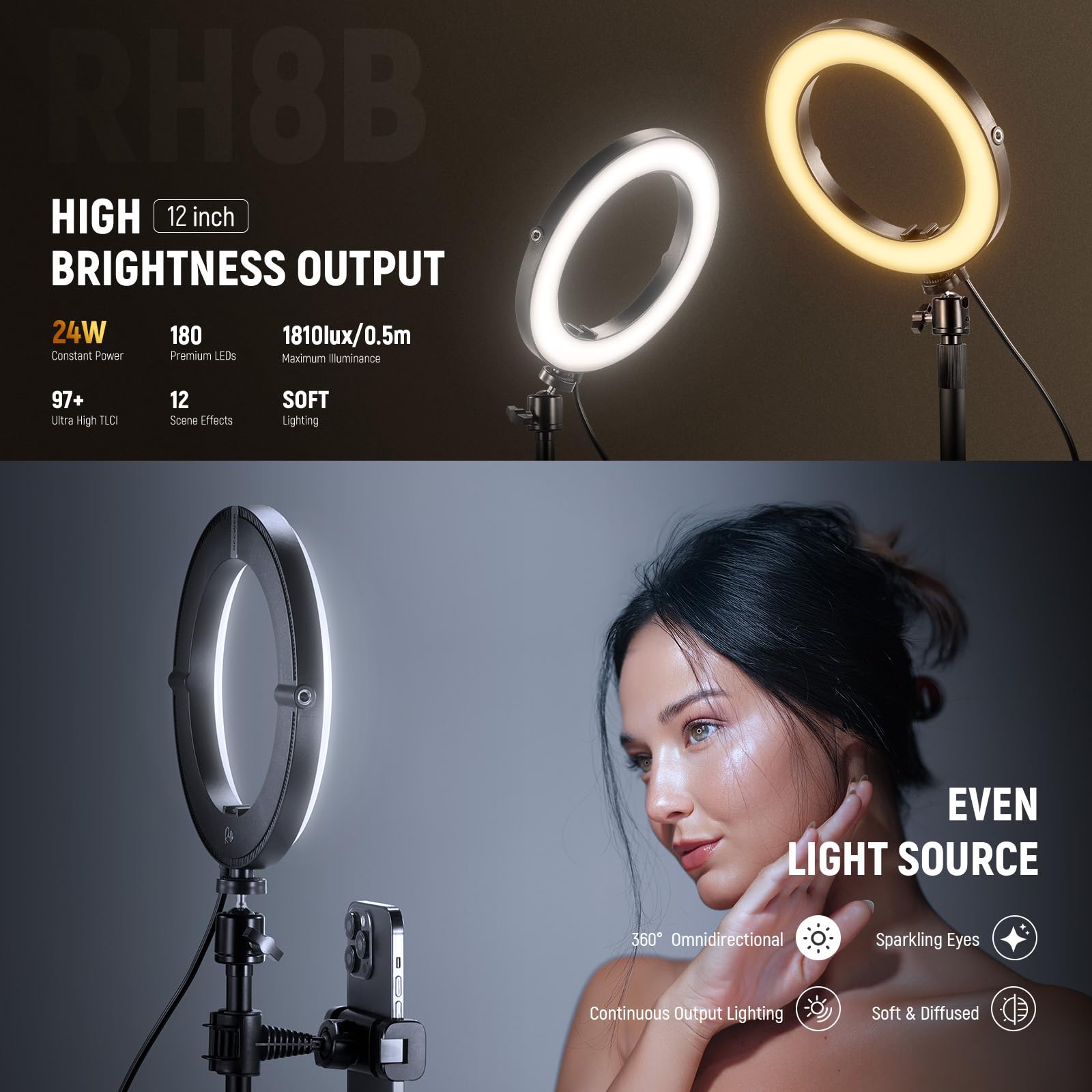 NEEWER 12 "24 W ad alta potenza scrivania anello luce con supporto/supporto telefono, LED Selfie Video conferenza illuminazione per iPhone Streaming Trucco Vlog Registrazione Computer Portatile Webcam
