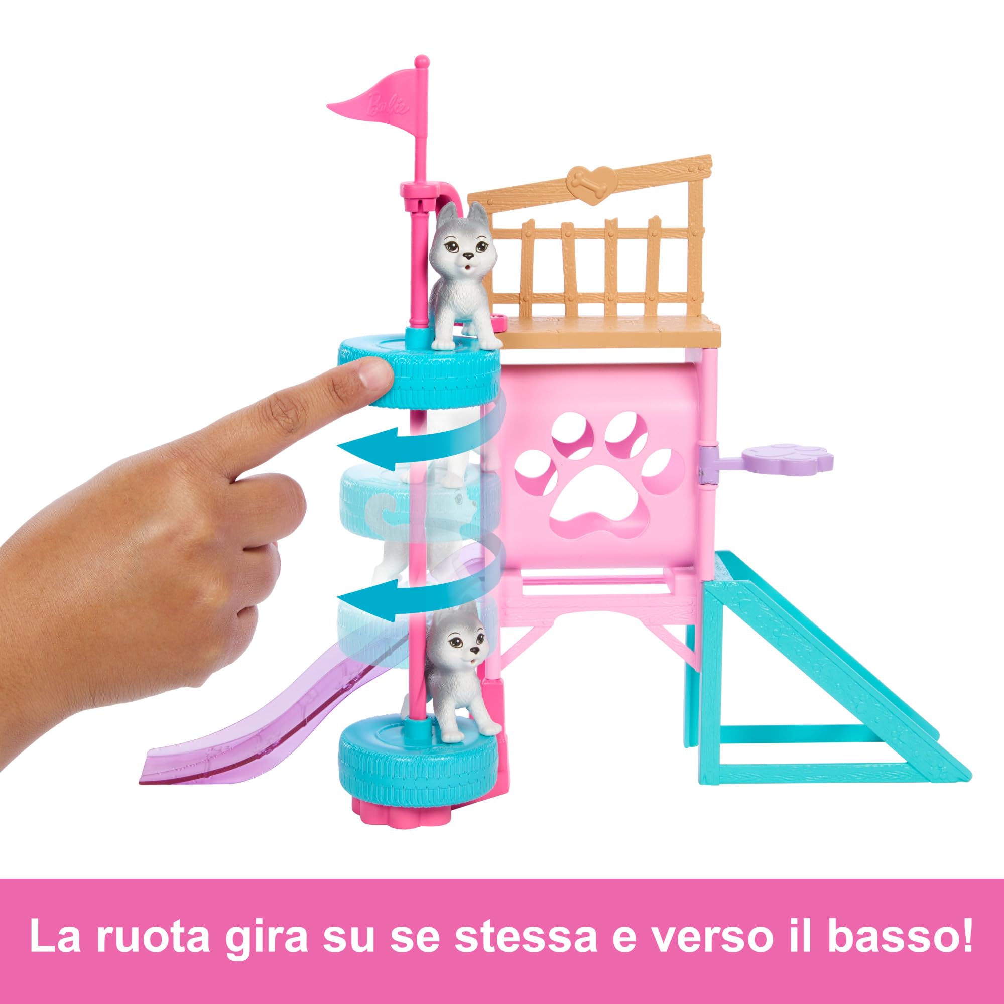 Barbie - Percorso a ostacoli per Cuccioli, playset parco giochi con bambola Stacie, 3 cuccioli e 20+ accessori inclusi, dal film Barbie and Stacie to the Rescue, giocattolo per bambini, 3+ anni, HRM10