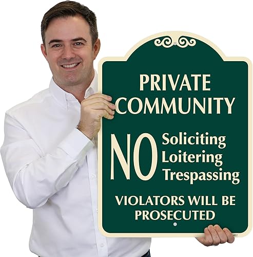 Miniatura 2 de SmartSign Letrero de diseño "Comunidad privada - No Soliciting Loitering Trespassing, Violators Will Be Prosecuted", 18 x 24 pulgadas, compuesto de