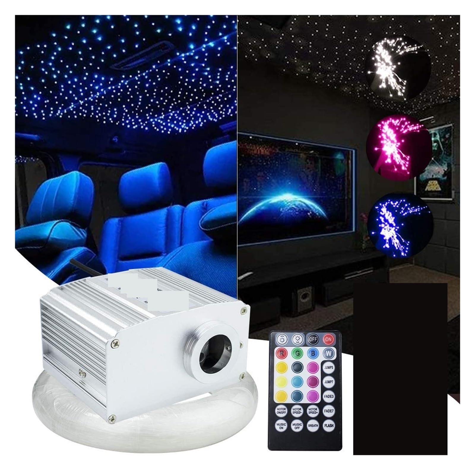 Oświetlenie wnętrza samochodu LED, 10W Twinkle Fiber Optic Star zestaw świateł sufitowych, RGBW na dach samochodowy gwiazda światła aplikacja Bluetooth sterowanie muzyką samochód gwiaździste niebo lam