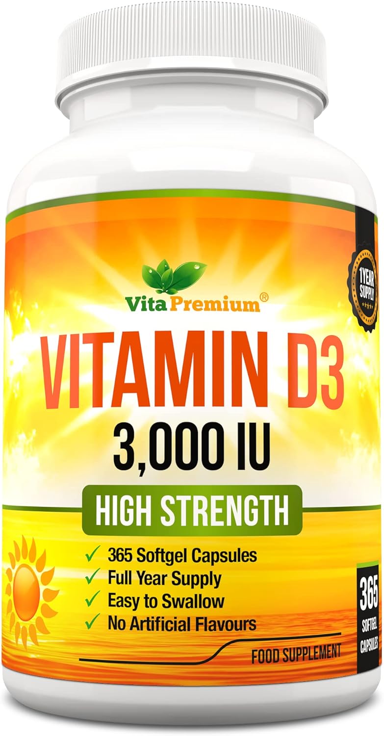 Vitamin D 3,000 IU, High Strength Vitamin D3 Supplement, 365 Easy to Swallow Softgels – Full Year Supply