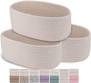 3 Pack Storage Basket Set- Shelf Baskets for Organizing,Small Basket with Handles for Baby Nursery, Toy Baskets, Baby Gift Baskets Bathroom Organization Bin (White)