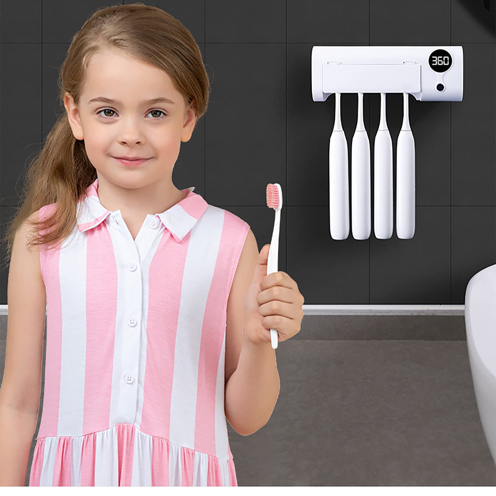 Porta Cepillo de Dientes, Soporte Cepillo de Dientes con Función Esterilizador LED Estuche Cepillo Dientes con 4 Ranuras para Cepillos Organizador Baño USB Recargable Blanco