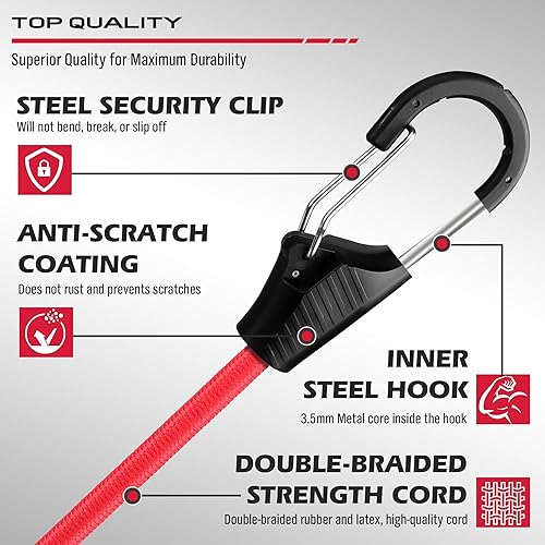 Miniatura 3 de Cuerdas elásticas resistentes con ganchos, 129 piezas, 18, 20, 32, 40 pulgadas, cuerda elástica de goma para exteriores, 4 clips de lona para toldo,