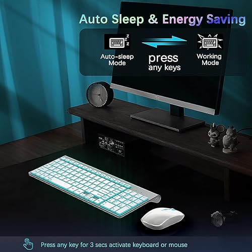 Miniatura 6 de J JOYACCESS Combo de teclado y mouse inalámbricos con 7 opciones retroiluminadas, teclas de luz silenciosas, recargable tipo C, modo de suspensión,