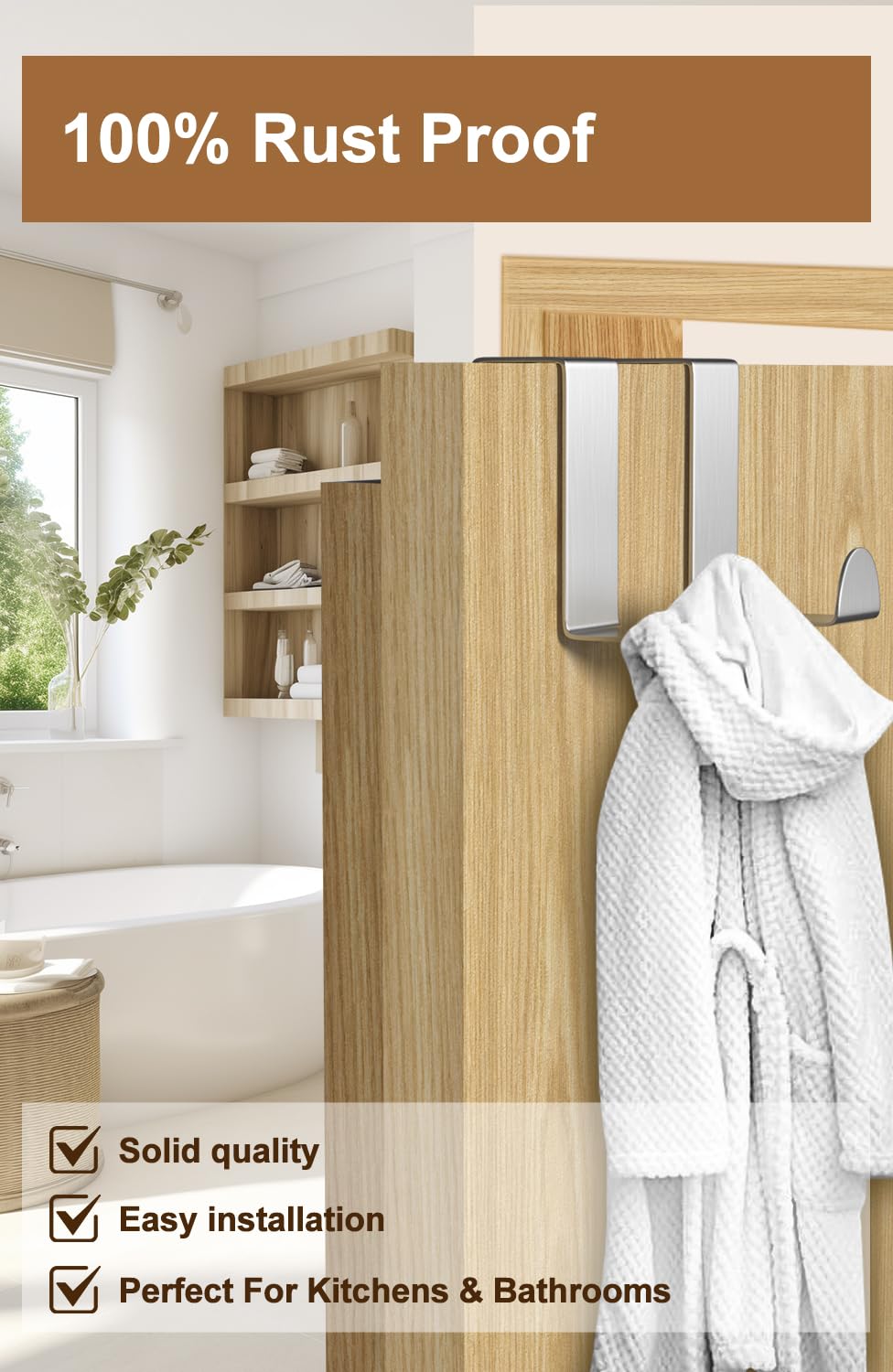 Gancio per Porta, 6 Pezzi Acciaio Inossidabile Ganci Appendiabiti, Porta Asciugamani Per Camera Da Letto, Bagno, Cucina, Argento