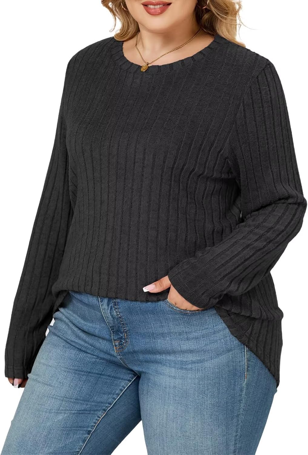 DOLNINE Women's- Plus- Size -Sweatshirts Long Sleeve Crew Neck Casual Fall Tops Lightweight Soft Loose Fit Pullover Shirts - Image 3