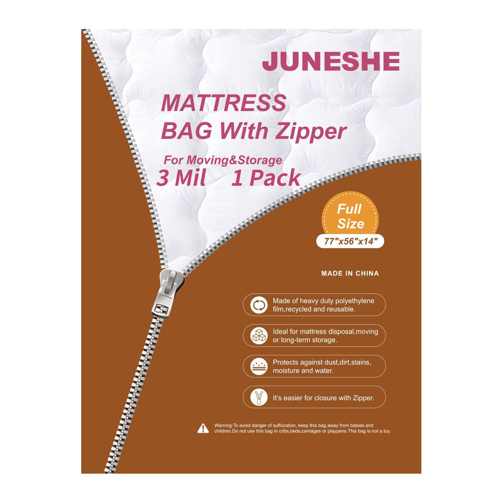 Funda de colchón completa para mudanza y almacenamiento, 3 mil de cremallera, de plástico, impermeable, protector reutilizable