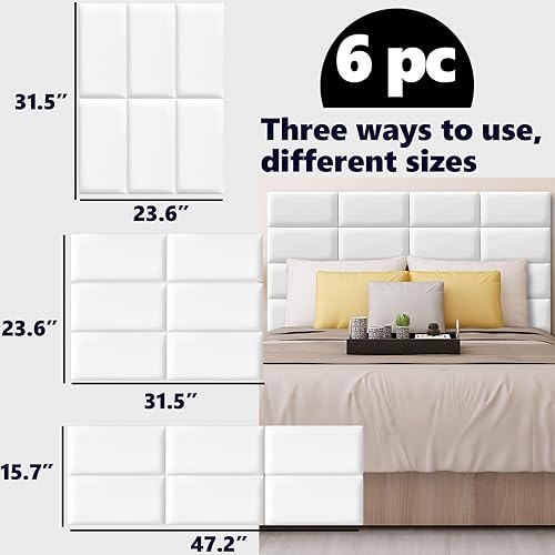 Miniatura 5 de Paneles de pared tapizados para cabecero de color negro, paquete de 4 paneles de 7.8 x 15.7 pulgadas, panel de pared 3D anticolisión, panel de pared