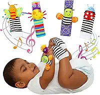 Kit Bebê Pulseira e Meia Com Chocalho 0 a 12 Meses Presente 1 Ano Menina Menino (Abelhinha)