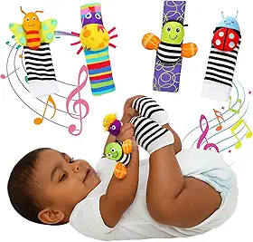 Kit Bebê Pulseira e Meia Com Chocalho 0 a 12 Meses Presente 1 Ano Menina Menino (Abelhinha)