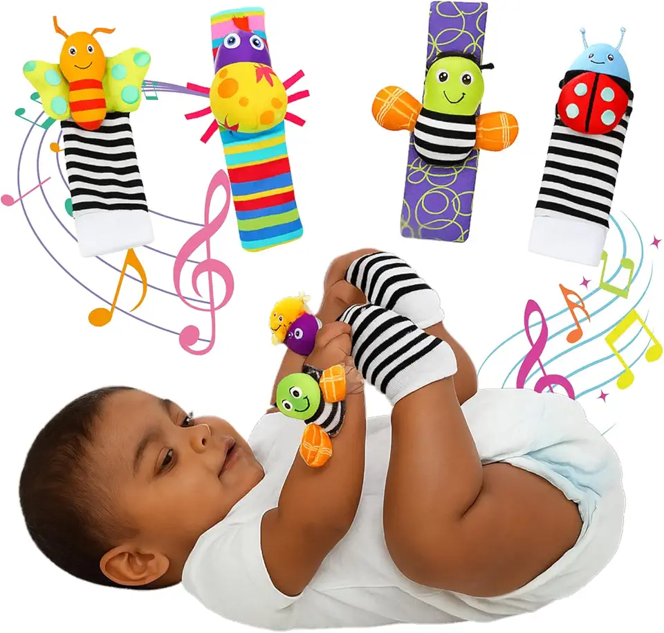 Kit Bebê Pulseira e Meia Com Chocalho 0 a 12 Meses Presente 1 Ano Menina Menino (Abelhinha)