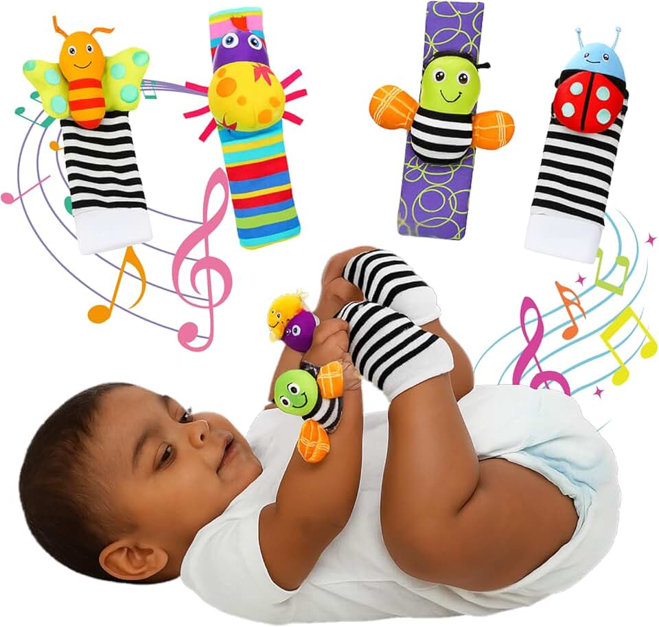 Kit Bebê Pulseira e Meia Com Chocalho 0 a 12 Meses Presente 1 Ano Menina Menino (Abelhinha)