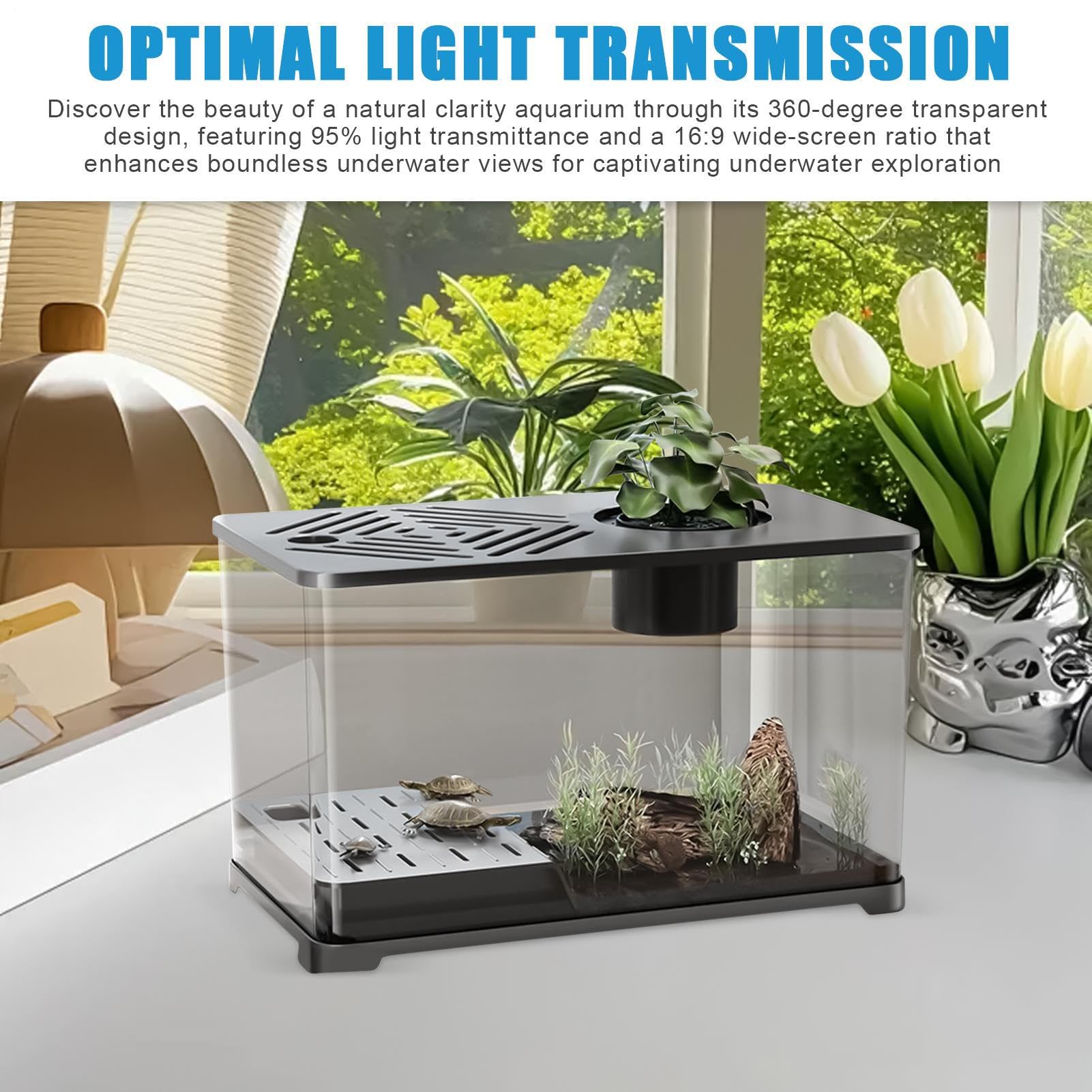 Aquarium Fischbecken Großes Aquarium-Set Schreibtisch Fischbecken | Modernes Panorama Behältnis als Tischdekoration für Fische Garnelen Schildkröten Pflanzen