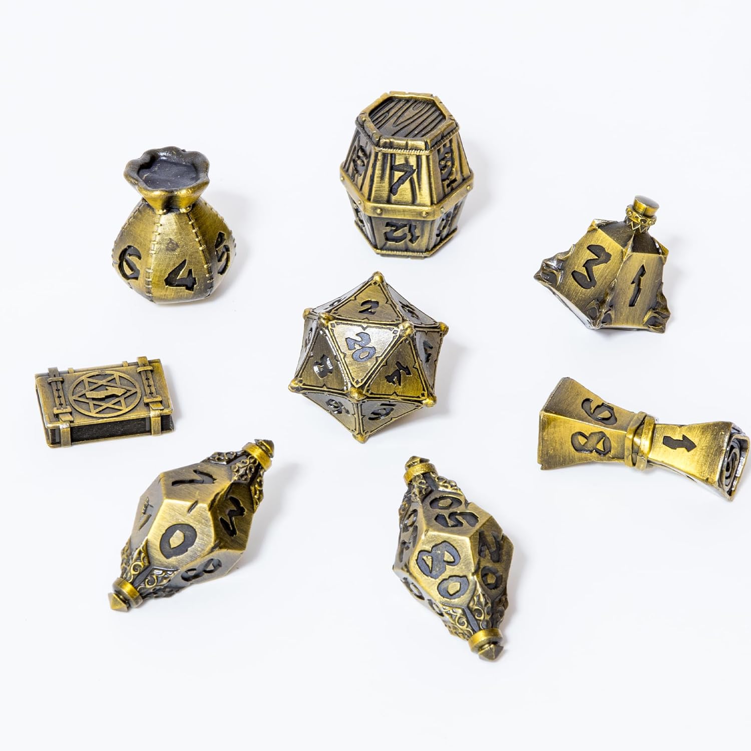 Dice Old Gold Color Alloy Material - Die Double-Colors Polyhedral Dice Sets for D&D DND RPG MTG Dungeon and Dragons Table Board Roll Playing Games D4 D6 D8 D10 D% D12 D20,Age 15+