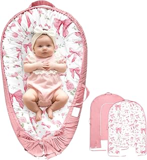 Jundetye Reversible Cotton Baby Lounger Cover Pink Rose - Breathable Newborn Nest Slipcover, Adjustable, Machine Washable (Cover Only)