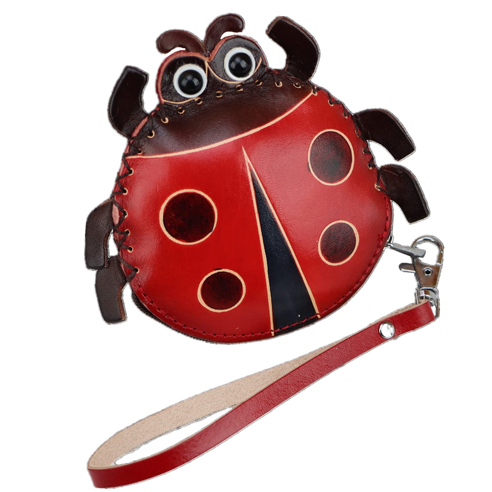 FanyixuanVegetable Tanned Leather Cowhide Ladybug Coin Purse Suitable For Storing Coins Keys Lipstick Creative Gift Clutch Bag